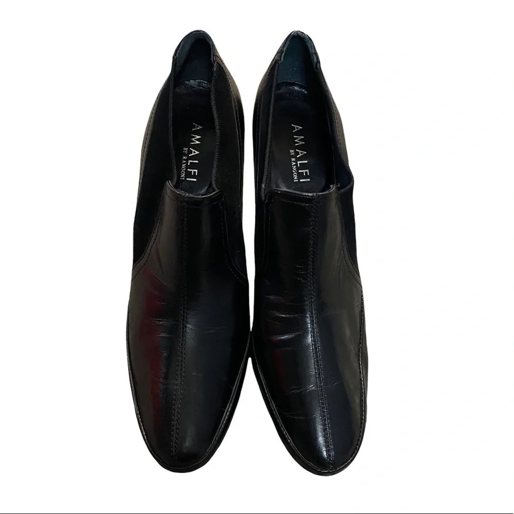 AMALFI | Black Leather Designer European Heel Ankle Boots Business Casual - Picture 2 of 5